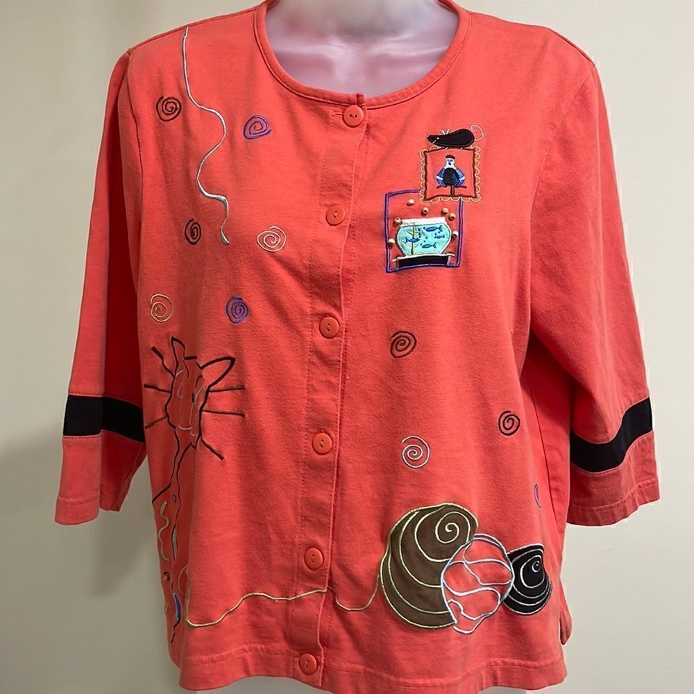 NWOT Onque Casuals Cat and Yarn Blouse Cardigan. Size M medium 8/10